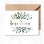Birthday Printable Card with green leaves background ML102a