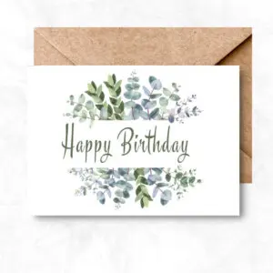 Birthday Printable Card with green leaves background ML102a