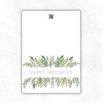 Birthday Printable Card with pink flowers and green leaves background ML103b