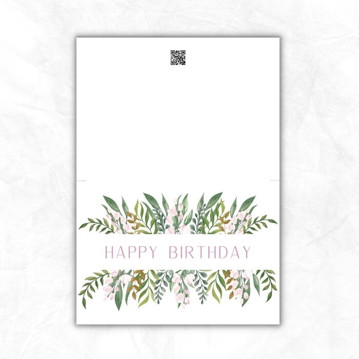 Birthday Printable Card with pink flowers and green leaves background ML103b