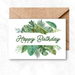 Birthday Printable Card with tropical leave background ML104a