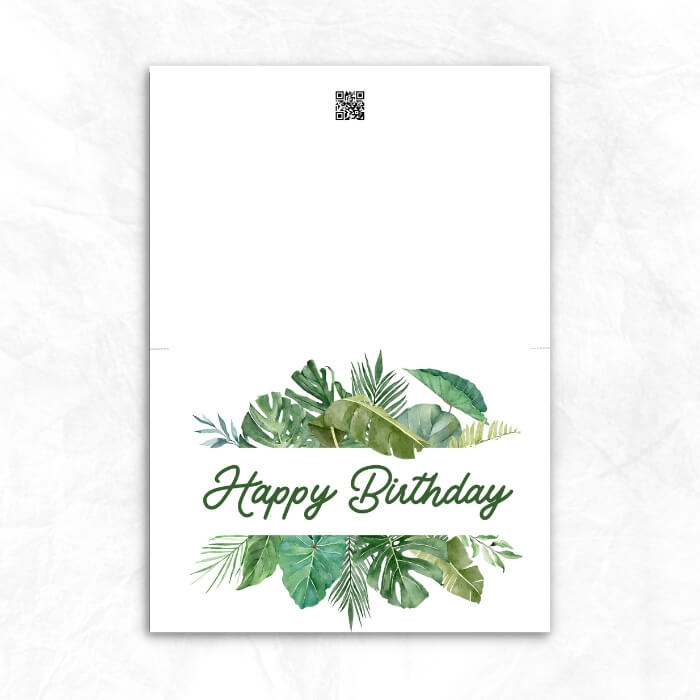 Birthday Printable Card with tropical leave background ML104b