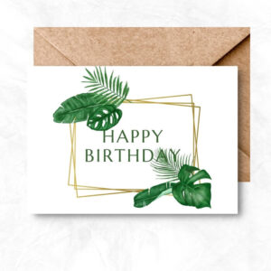 Birthday Printable Card with tropical leaves background ML105a