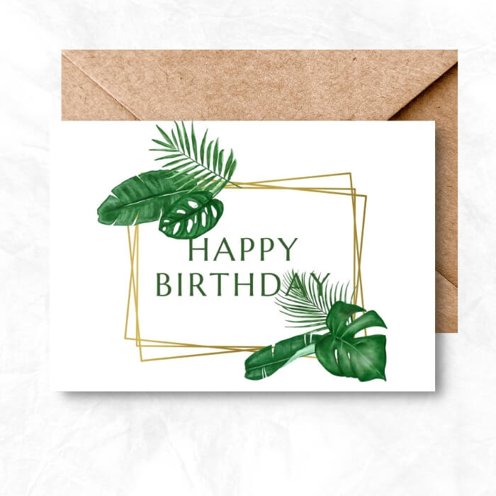 Birthday Printable Card ML105a Birthday Printable Card with tropical leaves background ML105a