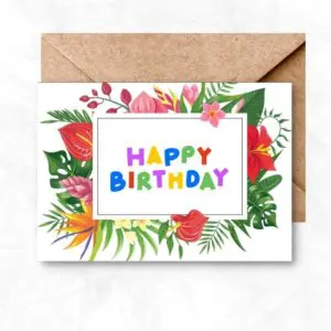 Birthday Printable Card with colorful tropical background ML106a