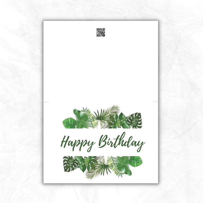 Birthday Printable Card with tropical leaves background ML107b