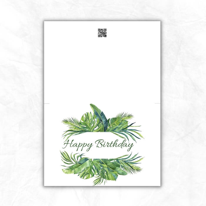 Birthday Card Printable Card with tropical leaves background ML108b