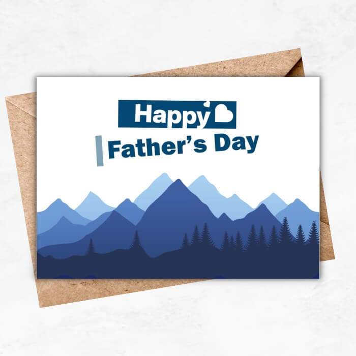 Father's Day Printable Card with blue mountain background MUL103a