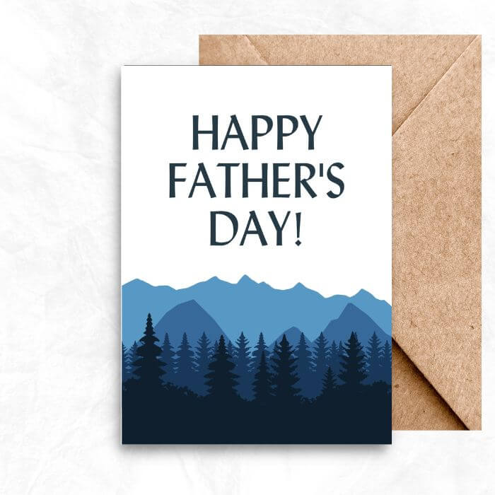 Father's Day Printable Card with blue mountain forest background MUP103a