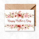 Mother's Day Printable Card with pink flowers background MUL105a
