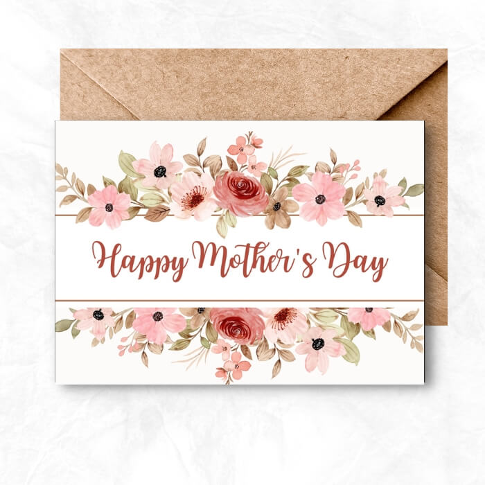 Mother's Day Printable Card with pink flowers background MUL105a