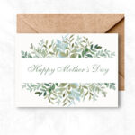 Mother's Day Printable Card with green leaves background MUL106a