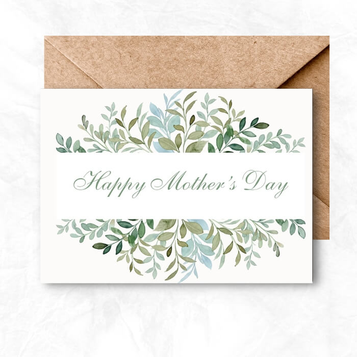 Mother's Day Printable Card with green leaves background MUL106a