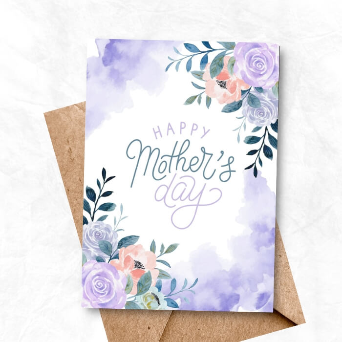 Mother's Day Printable Card with purple flowers background MUP103a
