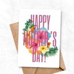 Mother's Day Printable Card with colorful flowers and heart shape background MUP104a