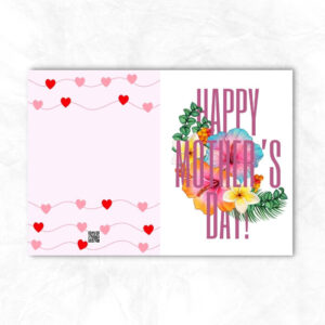Mother's Day Printable Card with colorful flowers and heart shape background MUP104c