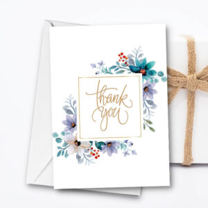 Thank You Printable Card with blue and purple flowers background MP102a