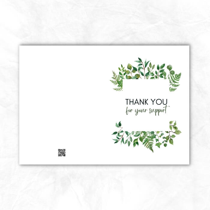 Thank You for your support printable card with green leaves background MP103c