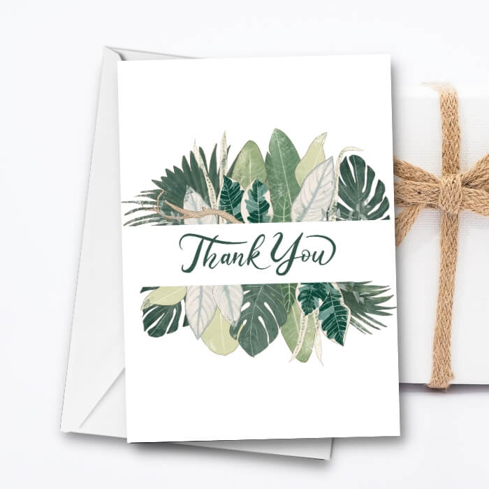Thank You Printable Card with tropical leaves background MP104a