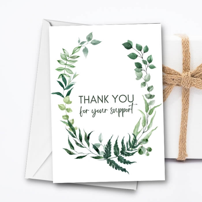 Thank You Printable Card with green leaves background MP105a